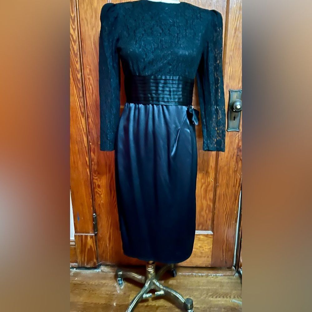 Vintage Leslie Fay Black Lace Evening Dress Sz 10